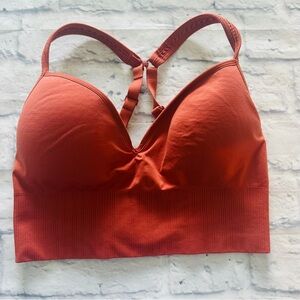 Athleta Sports Bra S | Orange Longline V-Neck Adjustable Lightly Lined Rib Hem
